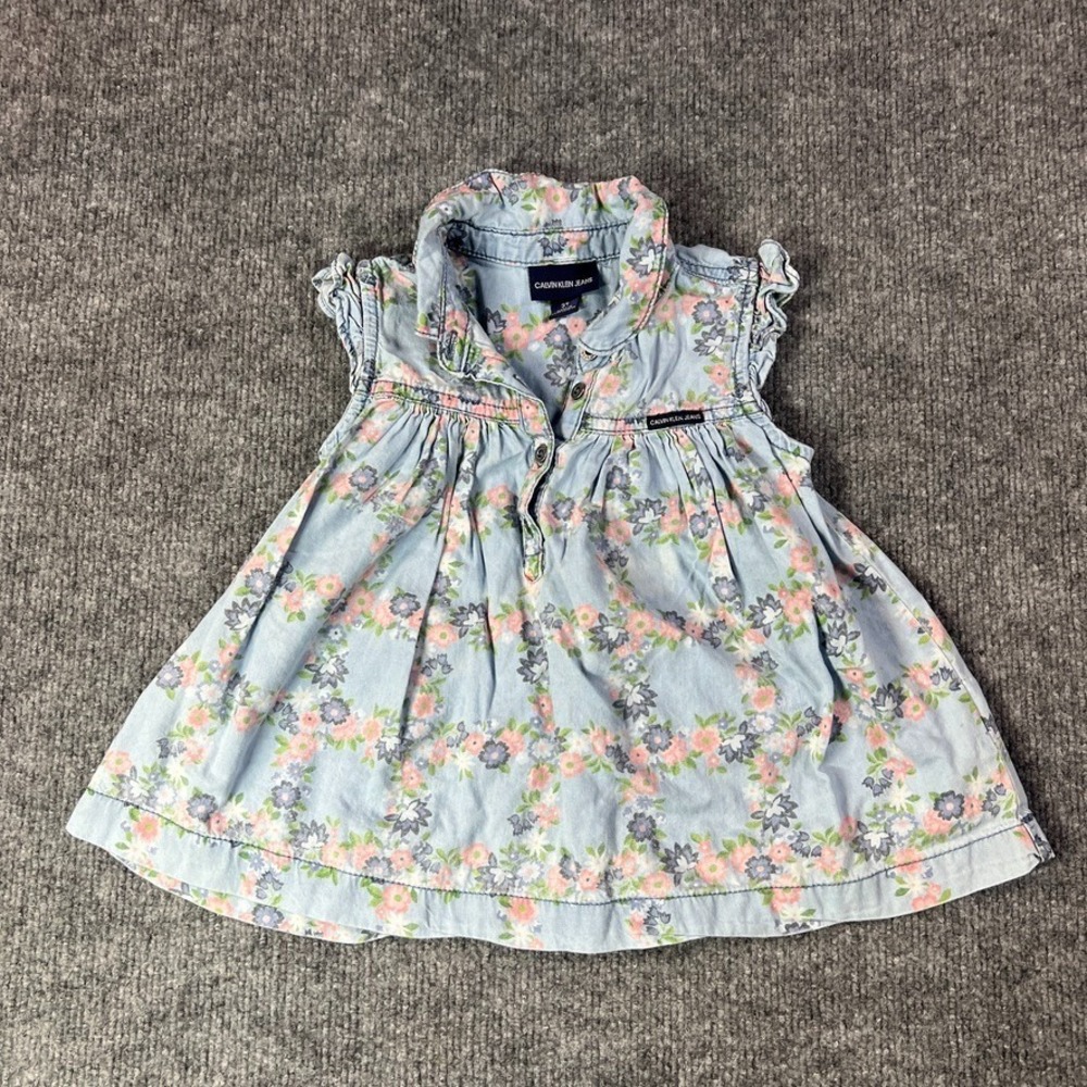 Calvin Klein Jeans Toddler Girls 3T Floral Chambray Dress Cute Summer